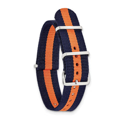 18mm One-Piece Navy with Orange Stripe Military Ballistic G10 Nylon with Silver-tone Buckle 10.75 inch Watch Band