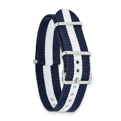 16mm One-Piece Navy with White Stripe Military Ballistic G10 Nylon with Silver-tone Buckle 10.75 inch Watch Band