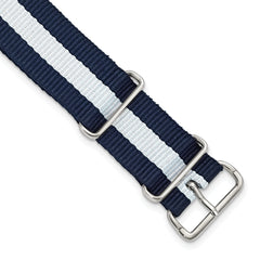 16mm One-Piece Navy with White Stripe Military Ballistic G10 Nylon with Silver-tone Buckle 10.75 inch Watch Band