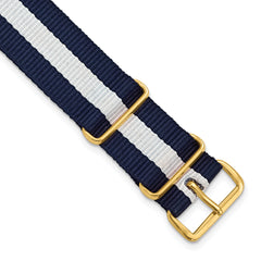 18mm One-Piece Navy with White Stripe Military Ballistic G10 Nylon with Gold-tone Buckle 10.75 inch Watch Band