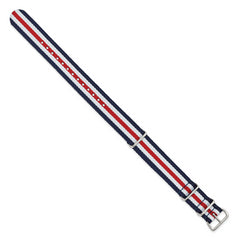 18mm One-Piece Navy, Red and White Striped Military Ballistic G10 Nylon with Silver-tone Buckle 10.75 inch Watch Band