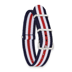 18mm One-Piece Navy, Red and White Striped Military Ballistic G10 Nylon with Silver-tone Buckle 10.75 inch Watch Band