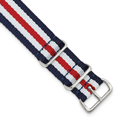 18mm One-Piece Navy, Red and White Striped Military Ballistic G10 Nylon with Silver-tone Buckle 10.75 inch Watch Band