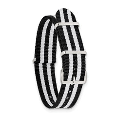 18mm One-Piece Black and White Striped Military Ballistic G10 Nylon with Silver-tone Buckle 10.75 inch Watch Band