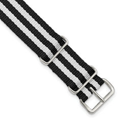 18mm One-Piece Black and White Striped Military Ballistic G10 Nylon with Silver-tone Buckle 10.75 inch Watch Band