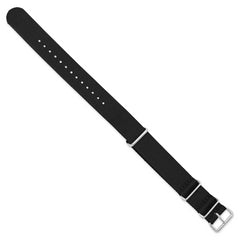 16mm One-Piece Black Military Ballistic G10 Nylon with Silver-tone Buckle 10.75 inch Watch Band