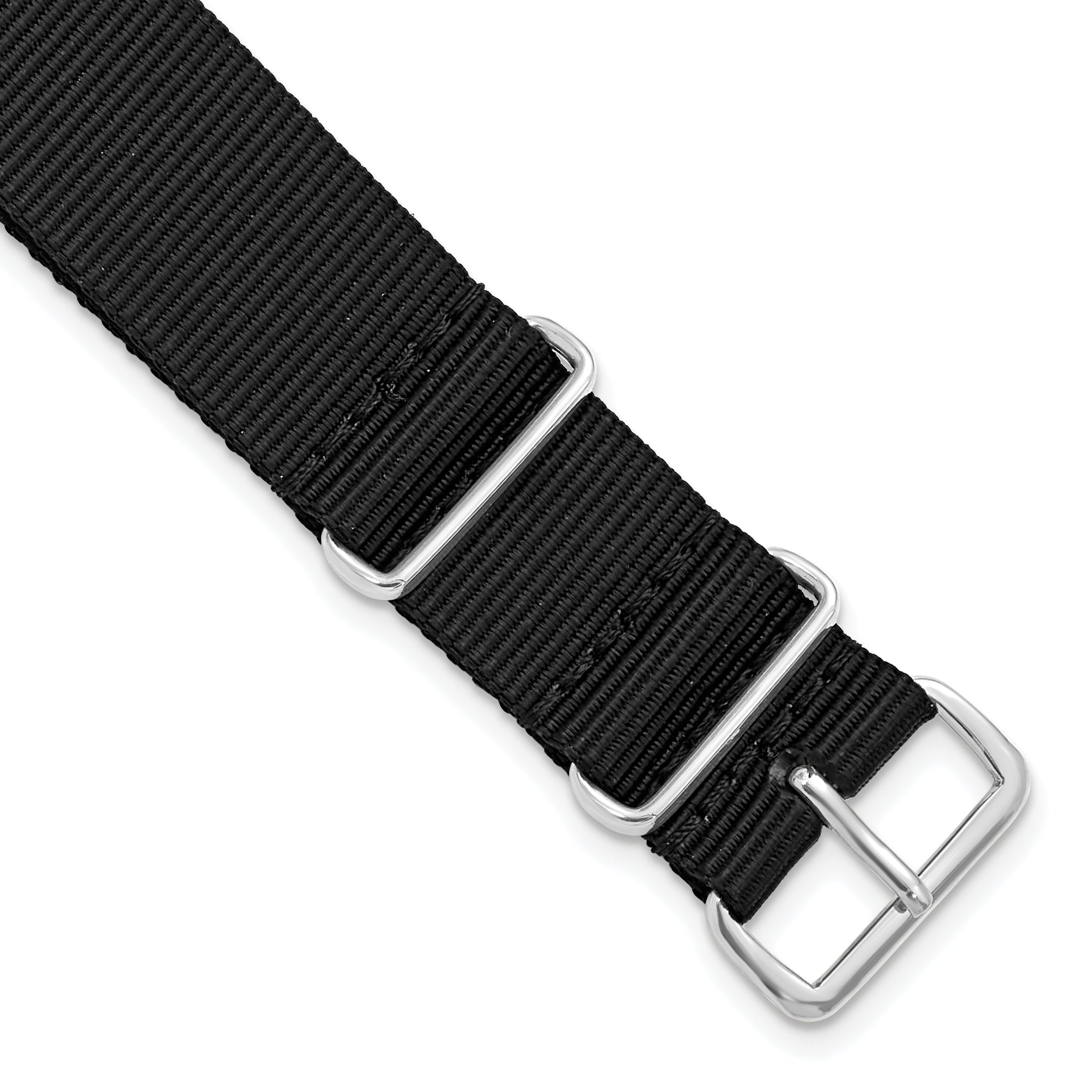 16mm One-Piece Black Military Ballistic G10 Nylon with Silver-tone Buckle 10.75 inch Watch Band