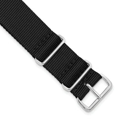 16mm One-Piece Black Military Ballistic G10 Nylon with Silver-tone Buckle 10.75 inch Watch Band