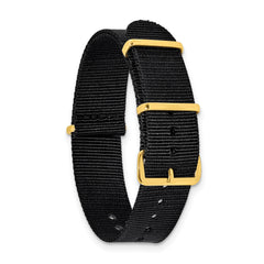 18mm One-Piece Black Military Ballistic G10 Nylon with Gold-tone Buckle 10.75 inch Watch Band