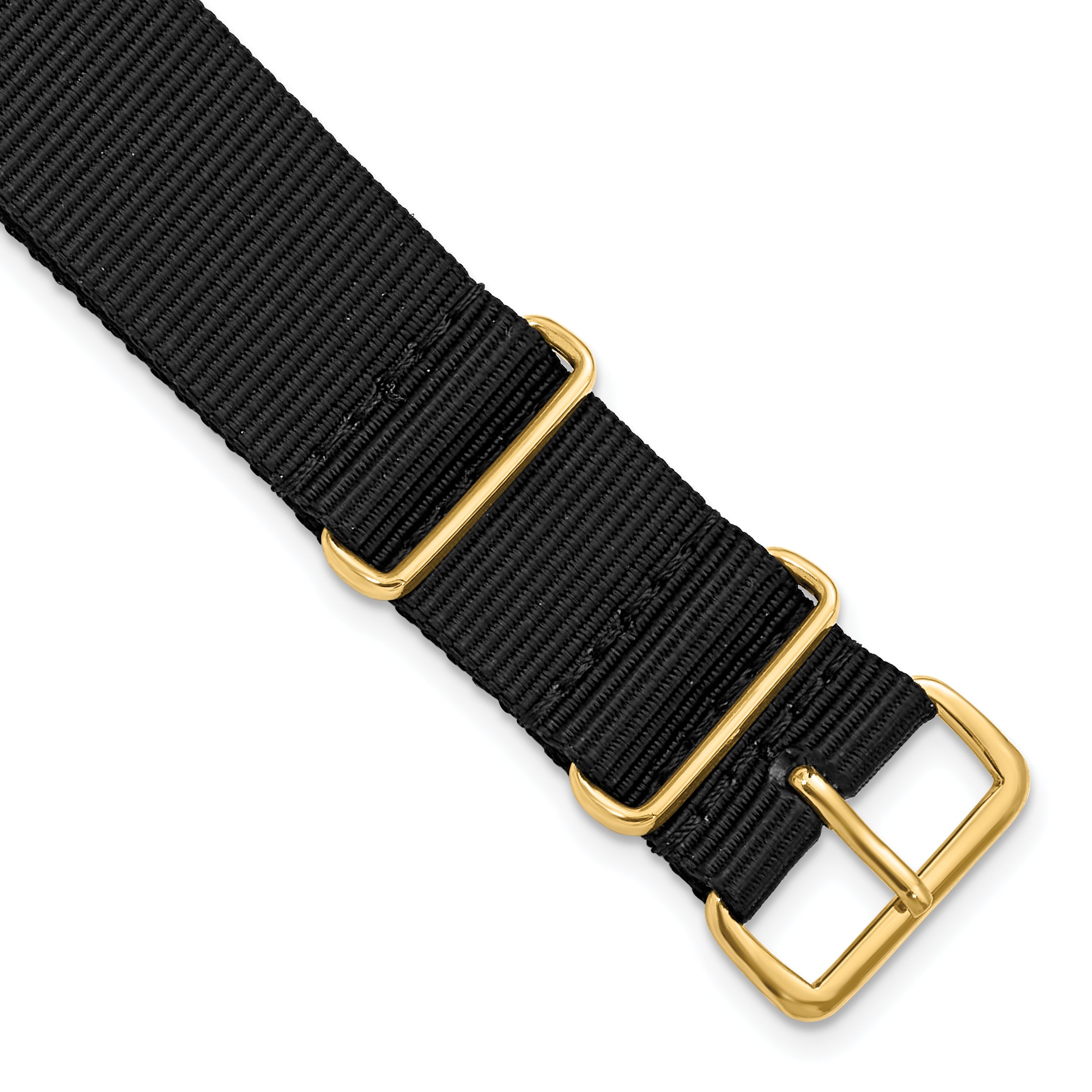 18mm One-Piece Black Military Ballistic G10 Nylon with Gold-tone Buckle 10.75 inch Watch Band