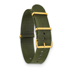 18mm One-Piece Olive Military Ballistic G10 Nylon with Gold-tone Buckle 10.75 inch Watch Band