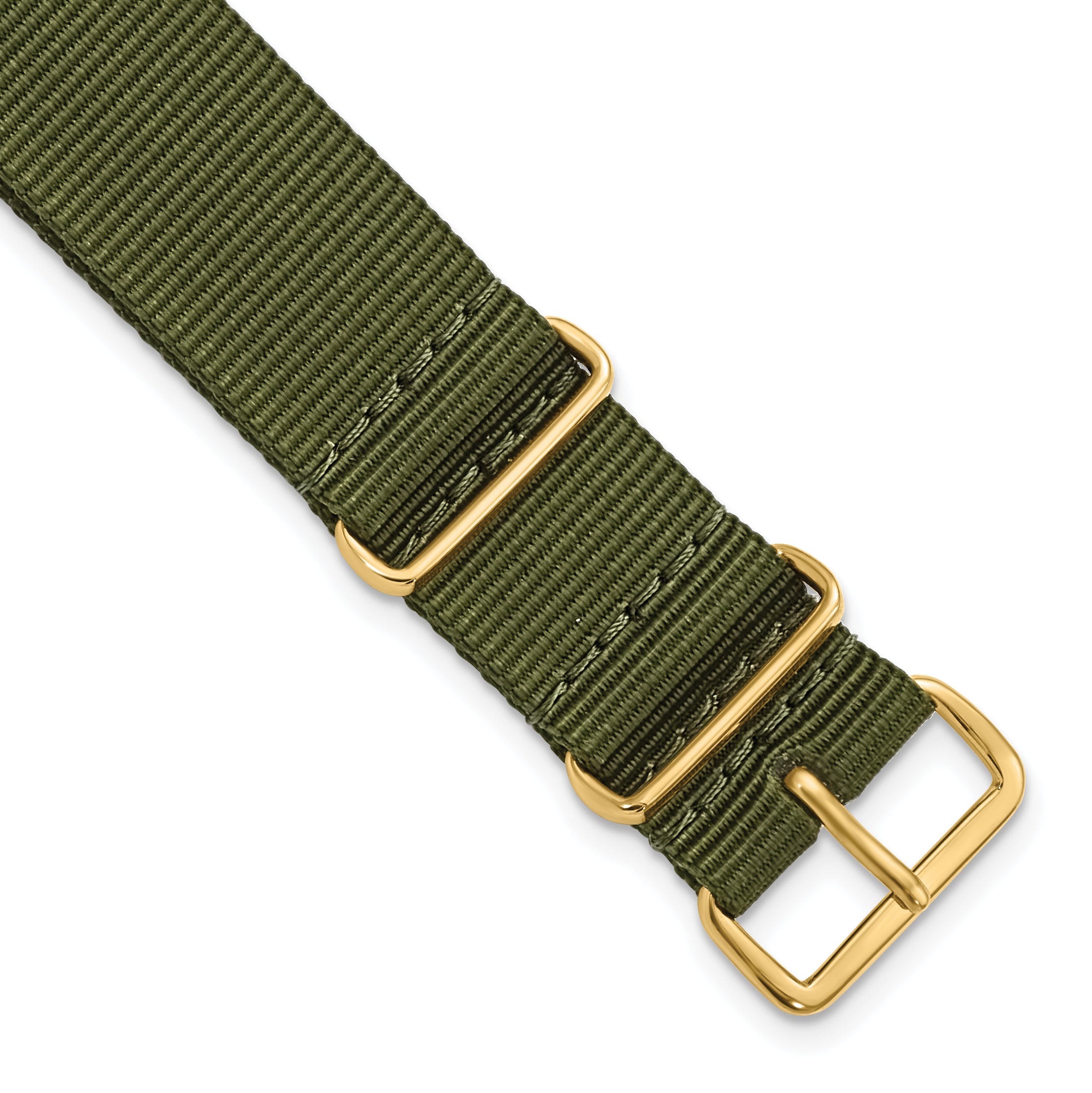 18mm One-Piece Olive Military Ballistic G10 Nylon with Gold-tone Buckle 10.75 inch Watch Band