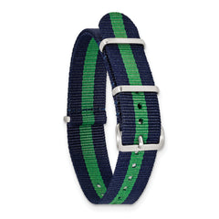 18mm one-Piece Navy with Green Stripe Military Ballistic G10 Nylon with Silver-tone Buckle 10.75 inch Watch Band