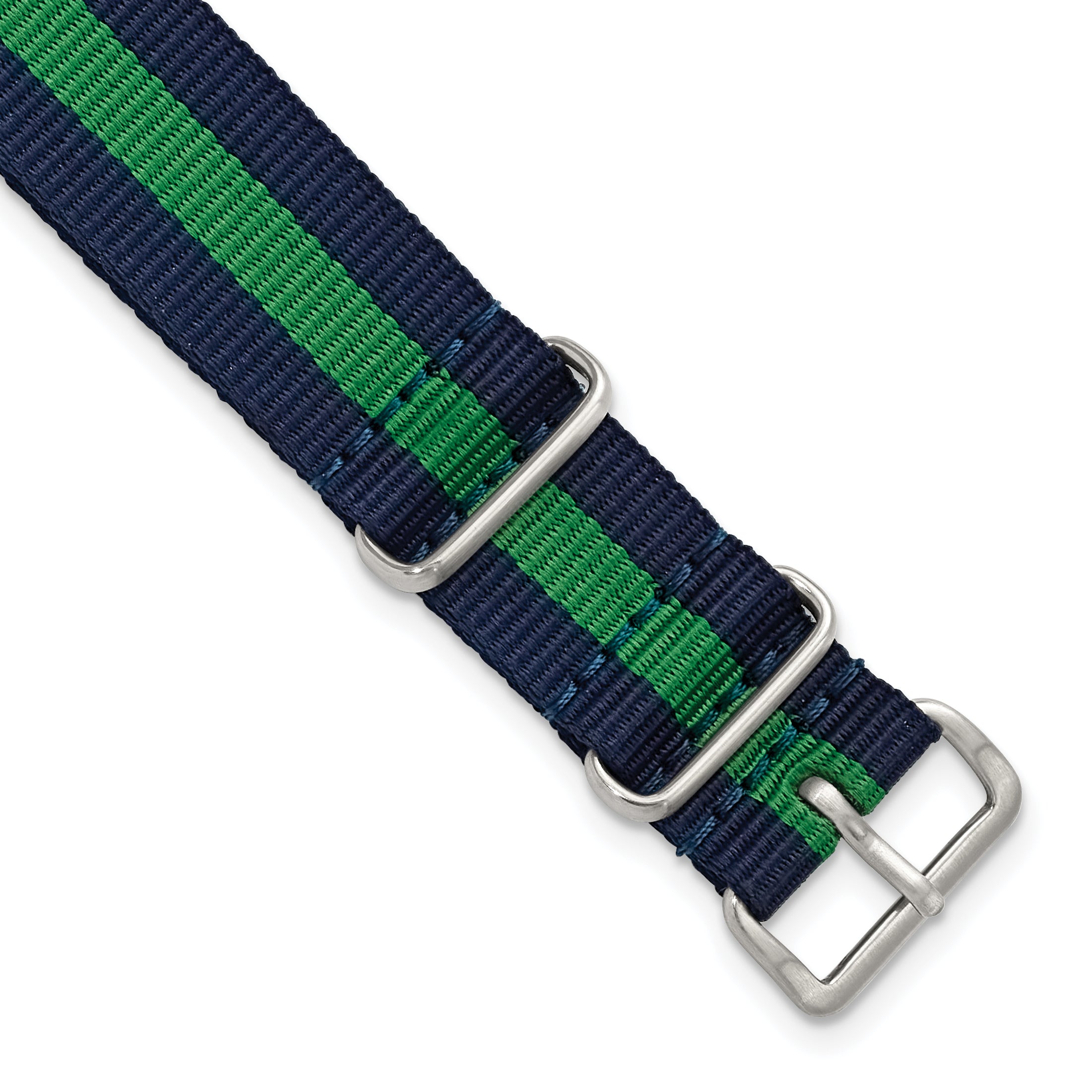 18mm one-Piece Navy with Green Stripe Military Ballistic G10 Nylon with Silver-tone Buckle 10.75 inch Watch Band