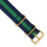 18mm One-Piece Navy with Green Stripe Military Ballistic G10 Nylon with Gold-tone Buckle 10.75 inch Watch Band