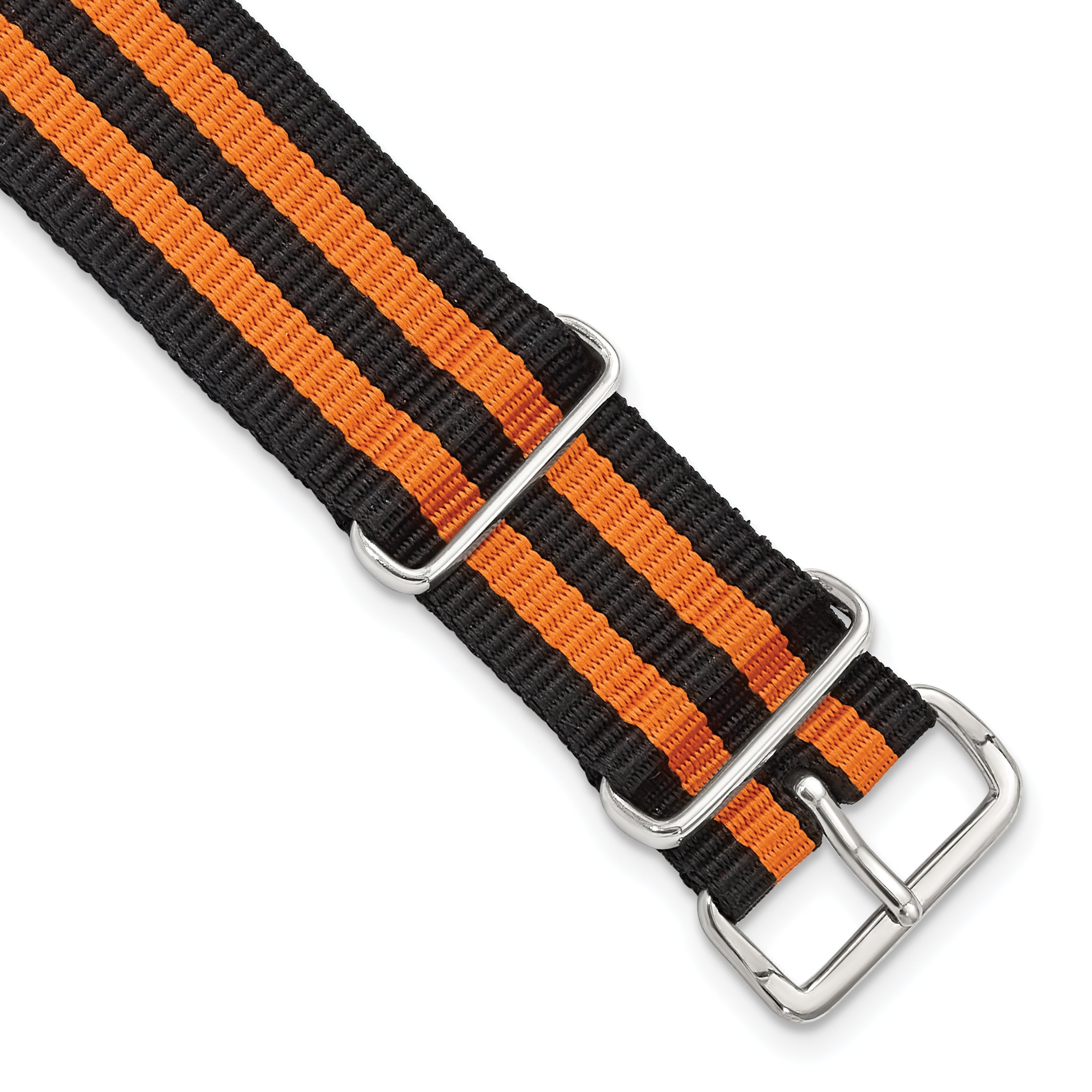 18mm One-Piece Black and Orange Striped Military Ballistic G10 Nylon with Silver-tone Buckle 10.75 inch Watch Band