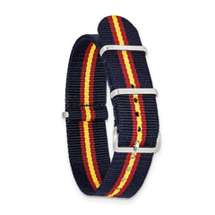 20mm One-Piece Navy, Red and Yellow Striped Military Ballistic G10 Nylon with Silver-tone Buckle 10.75 inch Watch Band