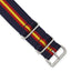 20mm One-Piece Navy, Red and Yellow Striped Military Ballistic G10 Nylon with Silver-tone Buckle 10.75 inch Watch Band