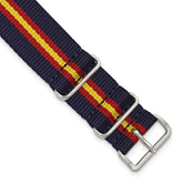 20mm One-Piece Navy, Red and Yellow Striped Military Ballistic G10 Nylon with Silver-tone Buckle 10.75 inch Watch Band