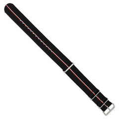 22mm One-Piece Black with Red and White Stripes Military Ballistic G10 Nylon with Silver-tone Buckle 10.75 inch Watch Band