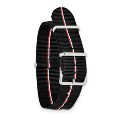 22mm One-Piece Black with Red and White Stripes Military Ballistic G10 Nylon with Silver-tone Buckle 10.75 inch Watch Band