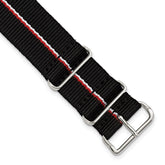 22mm One-Piece Black with Red and White Stripes Military Ballistic G10 Nylon with Silver-tone Buckle 10.75 inch Watch Band