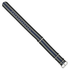 20mm One-Piece Black, Grey and Navy Striped Military Ballistic G10 Nylon with Silver-tone Buckle 10.75 inch Watch Band