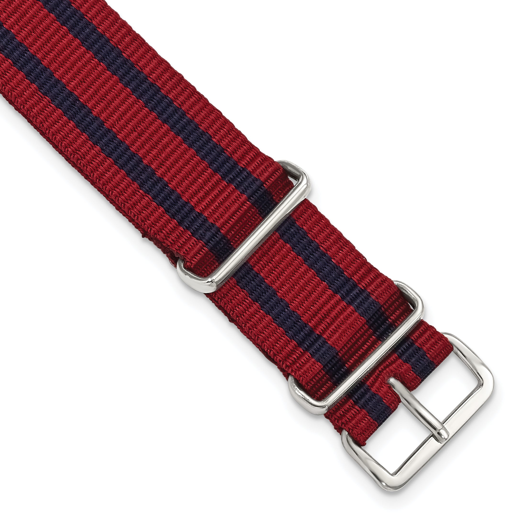 20mm One-Piece Red with Navy Stripes Military Ballistic G10 Nylon with Silver-tone Buckle 10.75 inch Watch Band