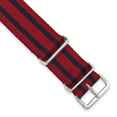 20mm One-Piece Red with Navy Stripes Military Ballistic G10 Nylon with Silver-tone Buckle 10.75 inch Watch Band