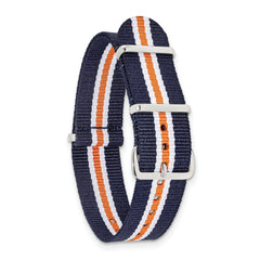 18mm One-Piece Navy, Orange and White Striped Military Ballistic G10 Nylon with Silver-tone Buckle 10.75 inch Watch Band