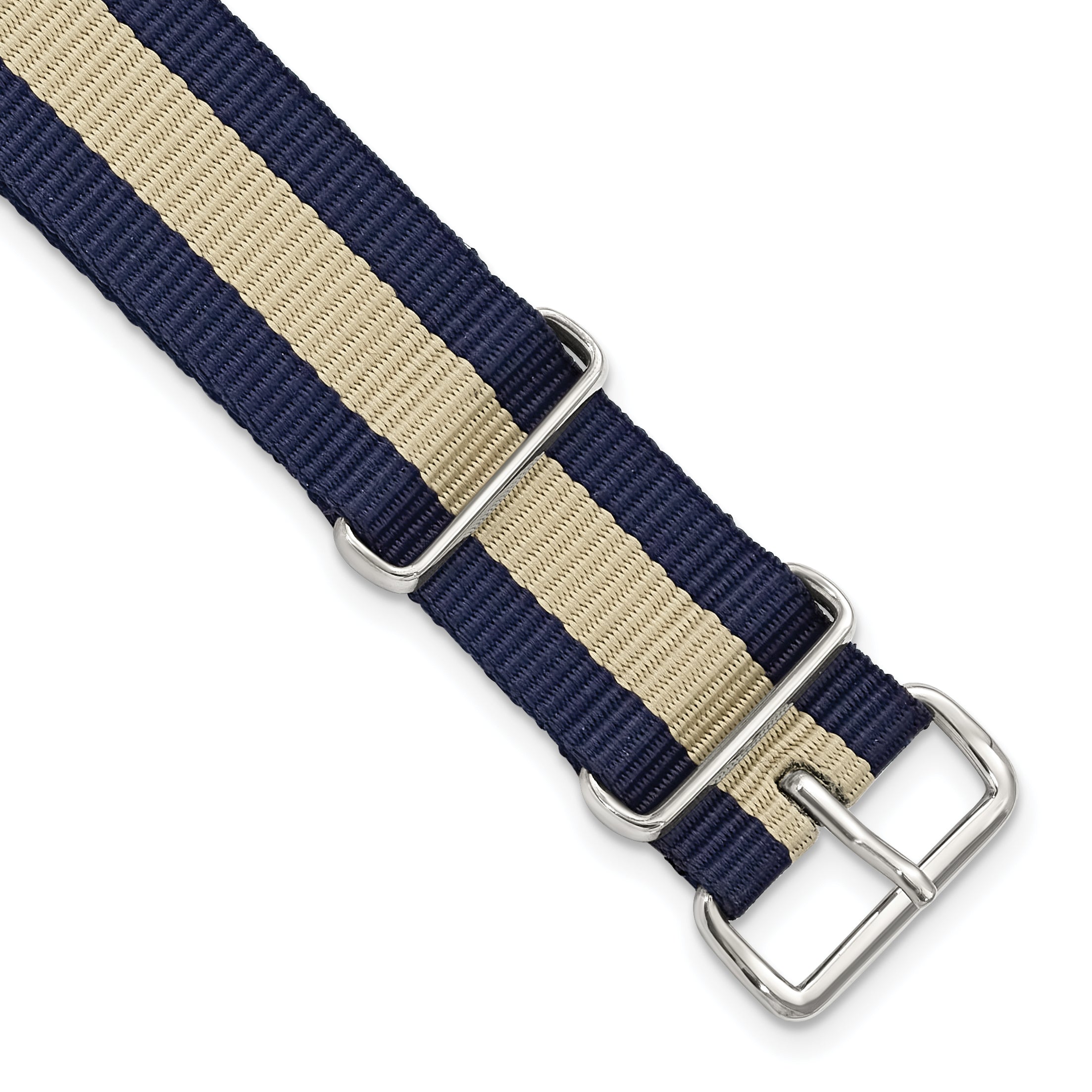 18mm One-Piece Navy with Sand Stripe Military Ballistic G10 Nylon with Silver-tone Buckle 10.75 inch Watch Band