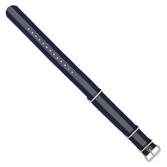 18mm One-Piece Navy with Grey Stripe Military Ballistic G10 Nylon with Silver-tone Buckle 10.75 inch Watch Band