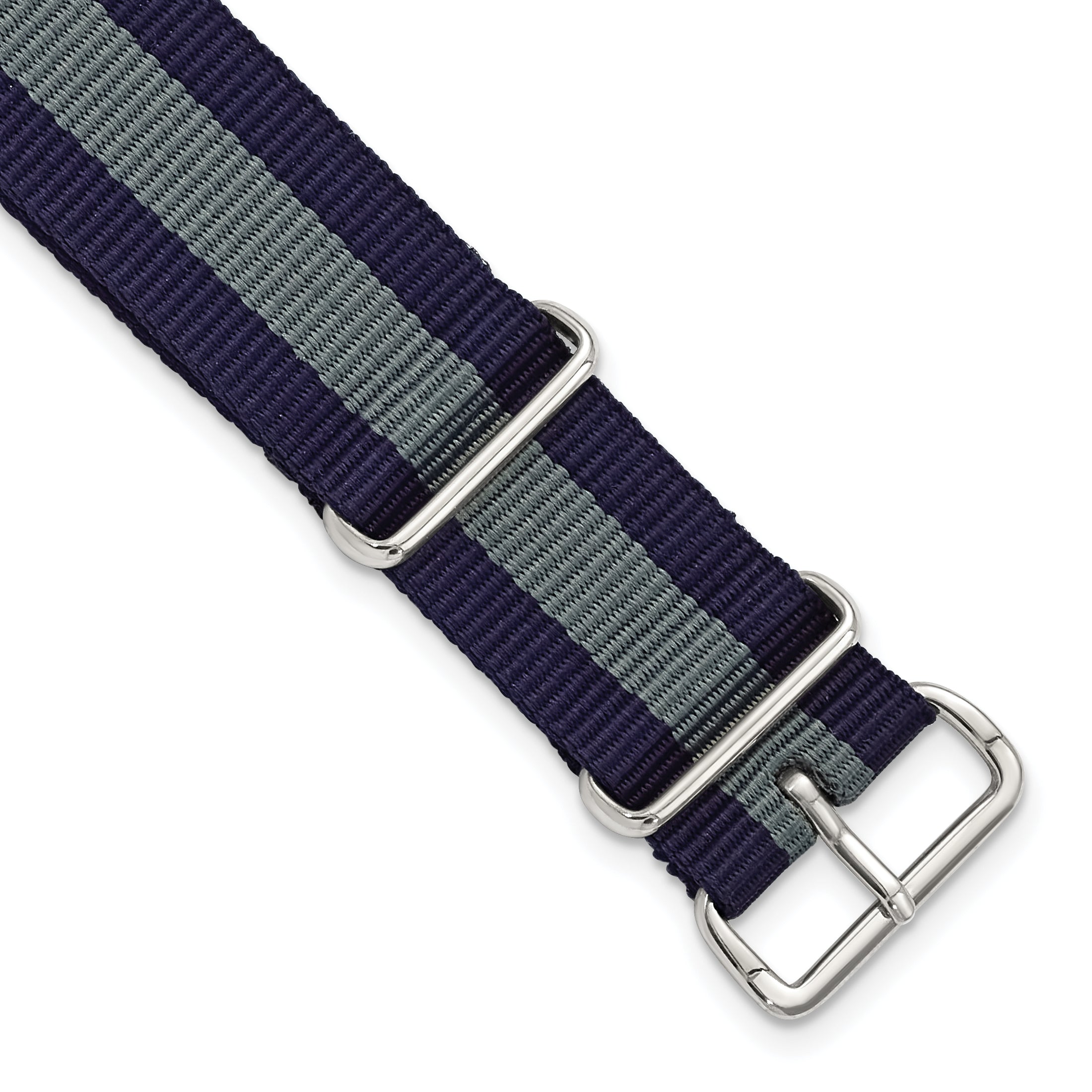 18mm One-Piece Navy with Grey Stripe Military Ballistic G10 Nylon with Silver-tone Buckle 10.75 inch Watch Band