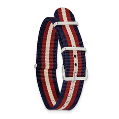 18mm One-Piece Navy, Red and Beige Striped Military Ballistic G10 Nylon with Silver-tone Buckle 10.75 inch Watch Band