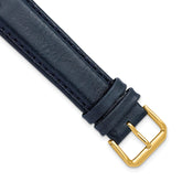16mm Navy Smooth Leather with Gold-tone Buckle 7.5 inch Watch Band