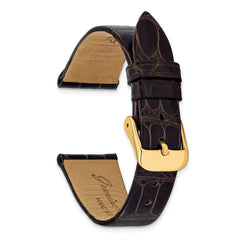 18mm Brown Flat Genuine Louisiana Alligator Leather with Gold-tone Buckle 7.5 inch Watch Band
