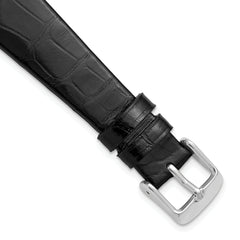 18mm Black Flat Genuine Louisiana Alligator Leather with Silver-tone Buckle 7.5 inch Watch Band