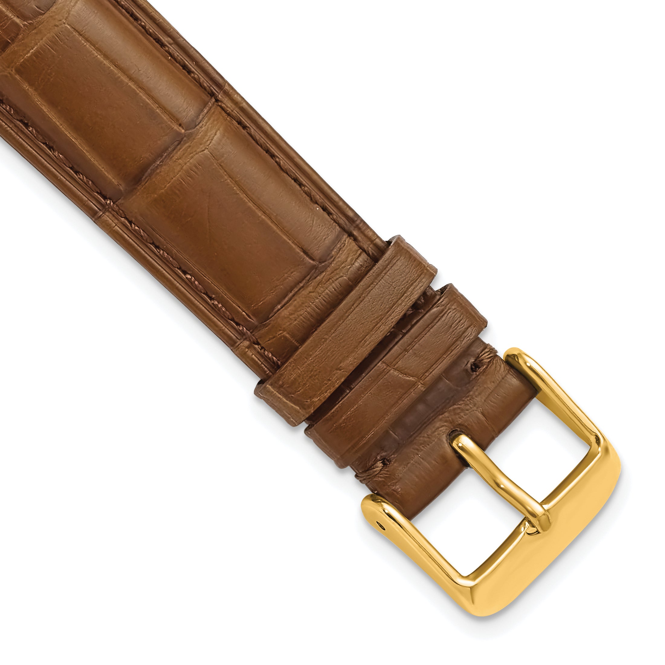18mm Havana Matte Long Genuine Alligator Chrono Leather with Gold-tone Buckle 8.5 inch Watch Band