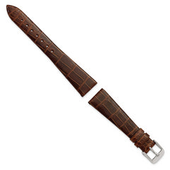 18mm Brown Flat Genuine Louisiana Alligator Leather with Silver-tone Buckle 7.5 inch Watch Band