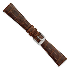 18mm Brown Flat Genuine Louisiana Alligator Leather with Silver-tone Buckle 7.5 inch Watch Band