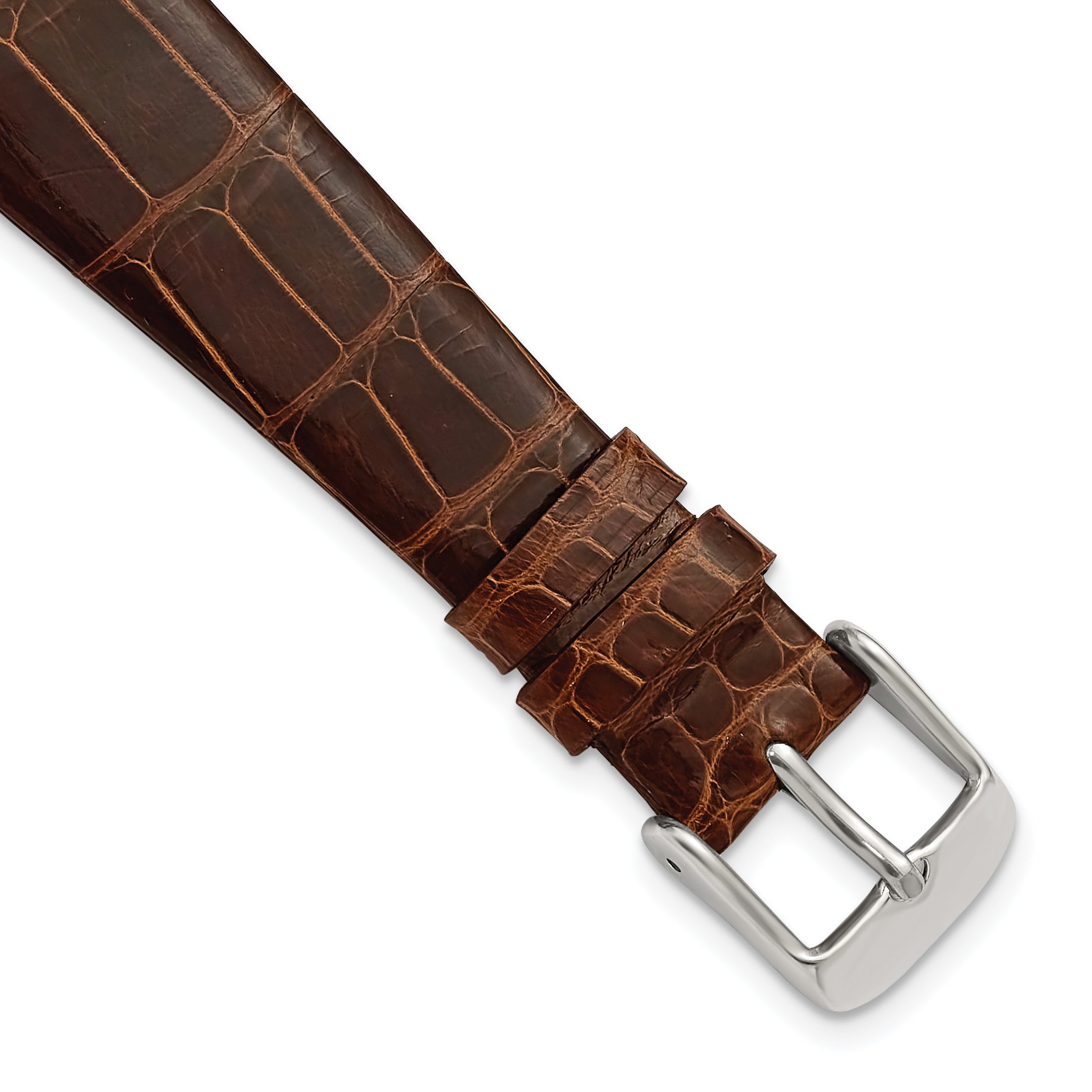 18mm Brown Flat Genuine Louisiana Alligator Leather with Silver-tone Buckle 7.5 inch Watch Band