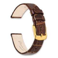 18mm Havana Flat Genuine Louisiana Alligator Leather with Gold-tone Buckle 7.5 inch Watch Band