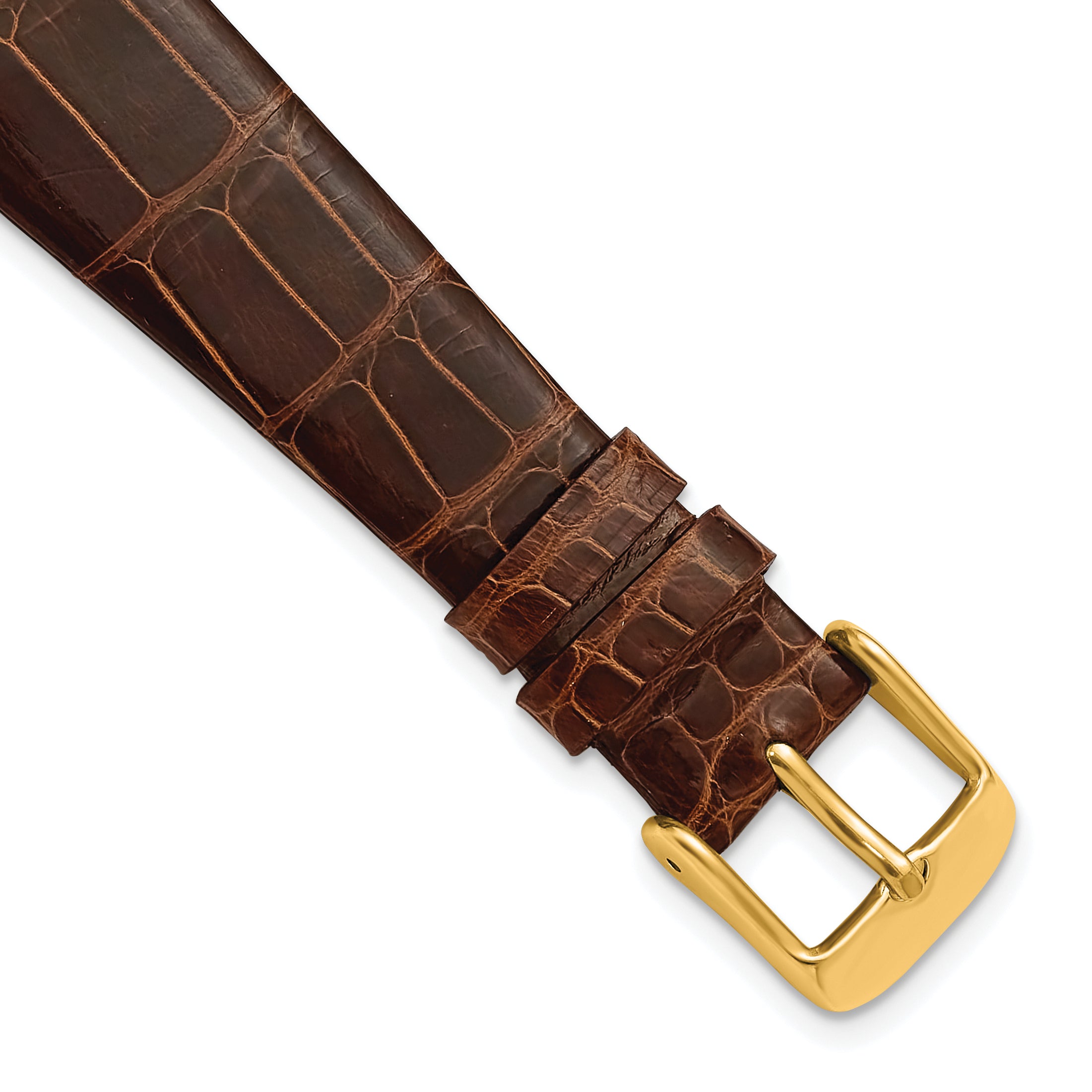18mm Havana Flat Genuine Louisiana Alligator Leather with Gold-tone Buckle 7.5 inch Watch Band