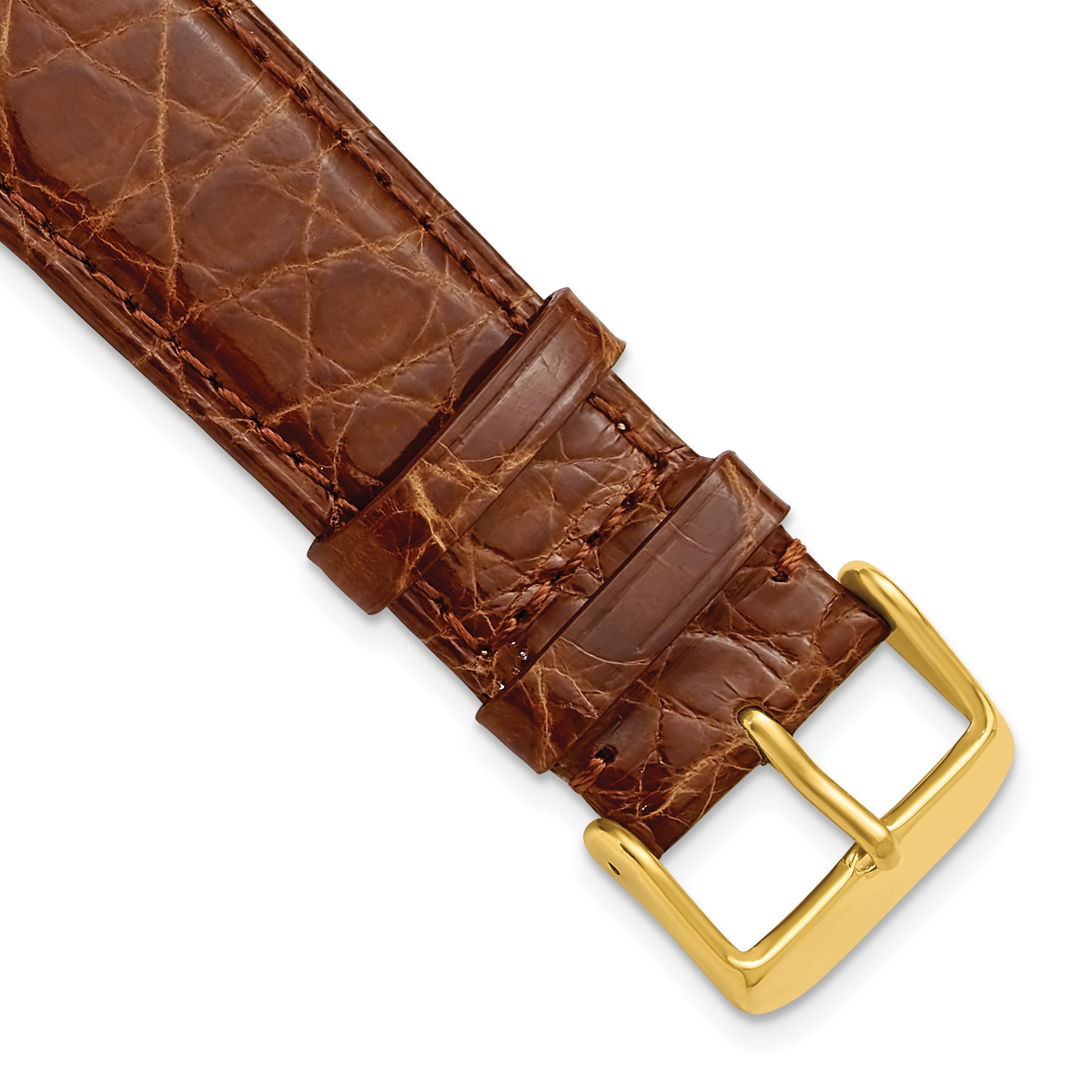 8mm Havana Genuine Crocodile Leather with Gold-tone Buckle 6.75 inch Watch Band