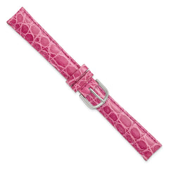 16mm Short Pink Genuine Caiman Leather with Silver-tone Buckle 6.75 inch Watch Band