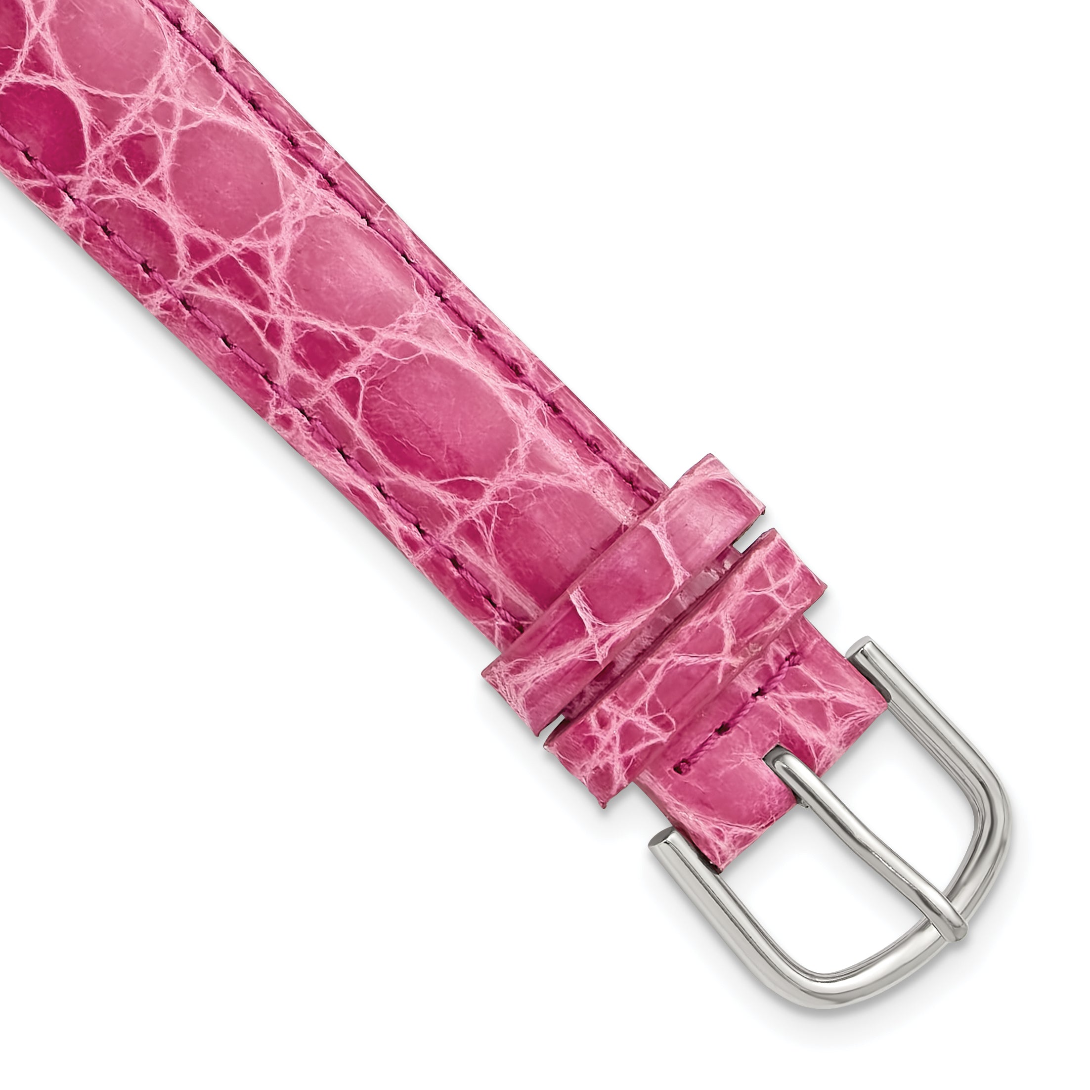 12mm Pink Genuine Caiman Leather with Silver-tone Buckle 7.5 inch Watch Band