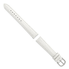12mm White Genuine Caiman Leather with Silver-tone Buckle 7.5 inch Watch Band