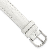 12mm White Genuine Caiman Leather with Silver-tone Buckle 7.5 inch Watch Band