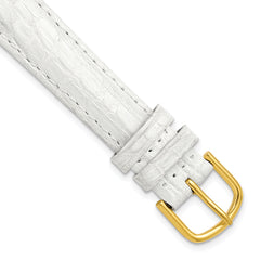 12mm White Genuine Caiman Leather with Gold-tone Buckle 7.5 inch Watch Band
