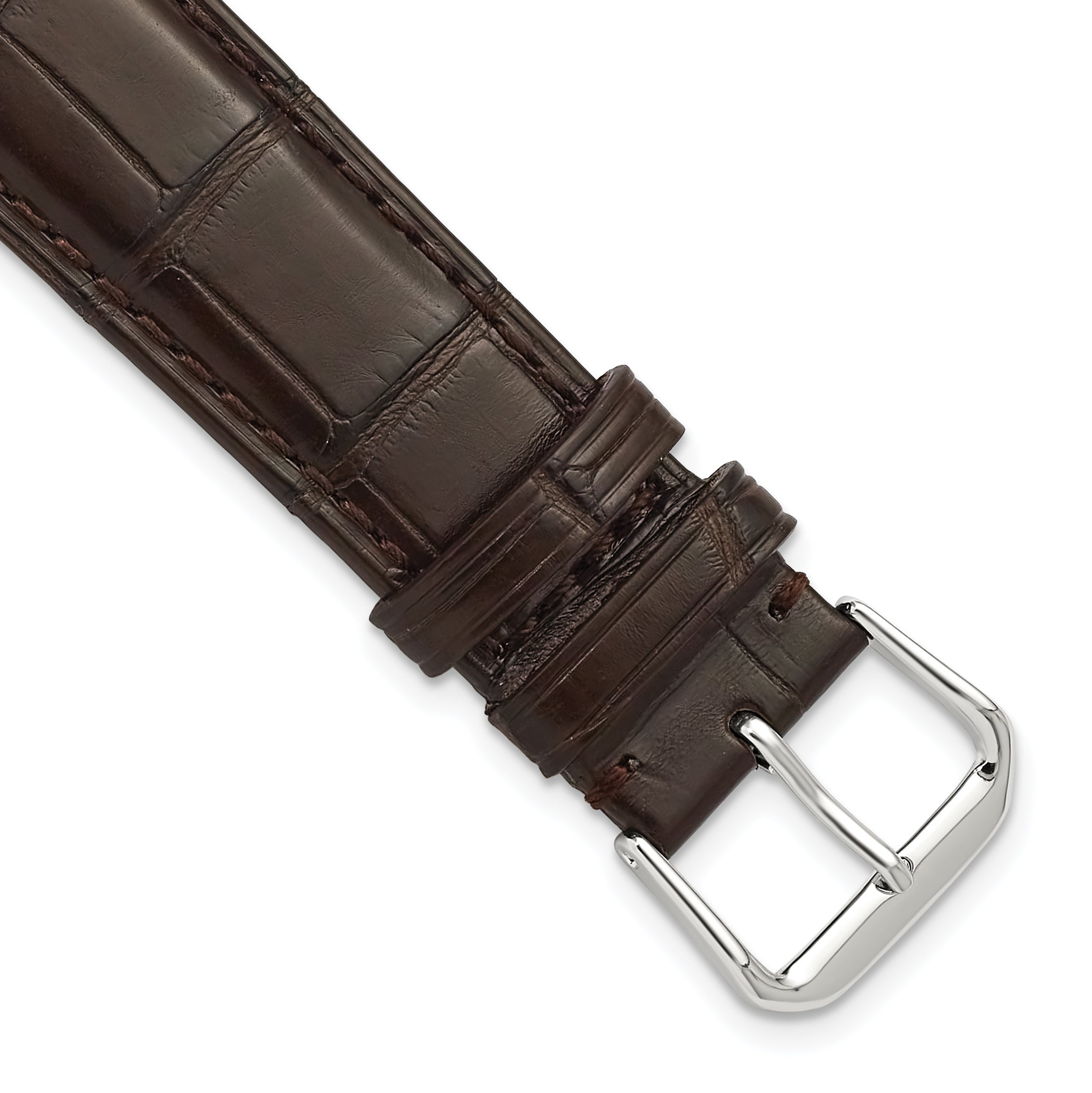 18mm Brown Matte Genuine Louisiana Alligator Leather with Silver-tone Buckle 7.5 inch Watch Band